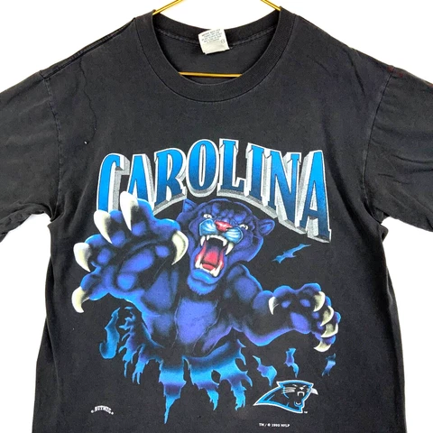 Vintage Carolina Panthers Nutmeg Breakthrough T-shirt Large 1993 Black Nfl 90s Cover