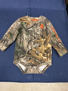 Carhartt Boys Green Camouflage Long Sleeves Crew Neck Bodysuit Outfit Size 9 M - Picture 1 of 8