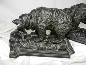 Antique 1930's Pair GRIZZLY BROWN BEAR BOOKENDS Metal Bronze Finish Western - Picture 1 of 12