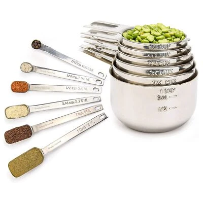 Measuring Cups and Spoons Set of 12 Stainless Steel for Cooking & Baking - Image 1 of 4