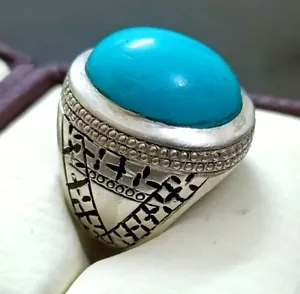 Turquoise Sterling Silver Ring Adjustable Sizes Natural Blue Gemstone Feroza - Picture 1 of 7