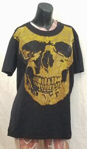 Platini Black Gold Studded Skull Short Sleeve Shiny Shirt Womens Sz S