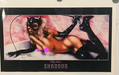 Винтажный 1993 Бэтмен Женщина-кошка картина плакат печать кожаный кнут блондинка Authenti - Изображение 1 из 3