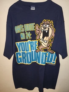 Vintage TAZ 1995 Warner Bros Sleep T-Shirt Dads Quote You're Grounded Blue - Bild 1 von 4