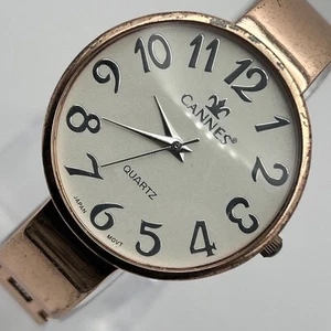 Cannes Watch Women Hinged Cuff Rose Gold Tone Band Silver Dial NEW BATTERY 6" - Picture 1 of 10
