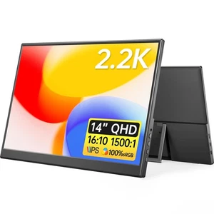 Portable Monitor 14 inch 2.2K QHD USB C HDMI Ultra-Slim IPS Travel Display w/... - Picture 1 of 7