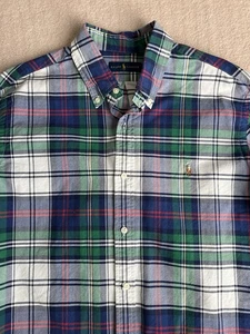 Camisa Polo Ralph Lauren Para Hombre XL Oxford Azul Verde Manga Larga Botón - Imagen 1 de 7