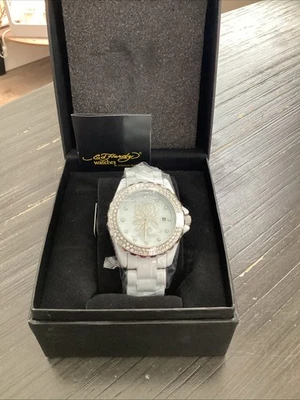 Ed Hardy Ladies Mop/white&Silver With Rhinestones Watch Analog - Image 1 of 4