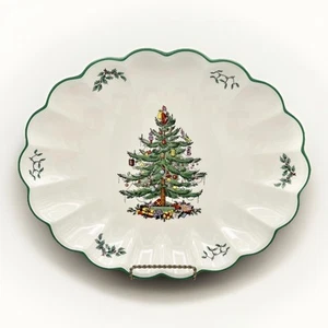 Vintage Spode Christmas Tree Platter 15"x12" Scalloped Edge England S3324-A4 - Picture 1 of 9