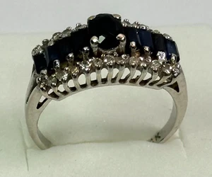 Stunning 14ct 14k White Gold Genuine Sapphire / Diamond Ring 3.6g Size N 585 - Picture 1 of 11