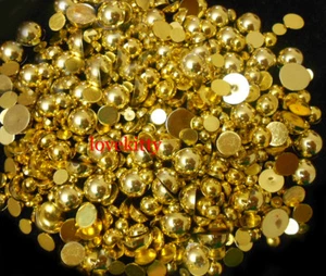 800 Pcs Gold Gloss Flatback Round Half Faux Pearls Beads DIY Crafts Nail Art - Picture 1 of 1