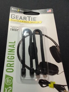 Nite Ize Original Gear Tie Reusable Rubber Twist Tie 6-Inch Black 2 Pack - Picture 1 of 2
