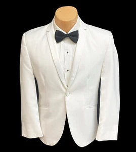 Men's Jean Yves Illusion White Tuxedo Jacket with Black Flat Front Pants 40R 34W - Picture 1 of 8