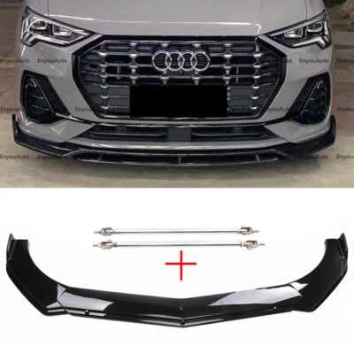 For Audi S3 S4 S5 Front Bumper Lip Spoiler Splitter + Strut Rods Glossy Black Foto 1 de 4