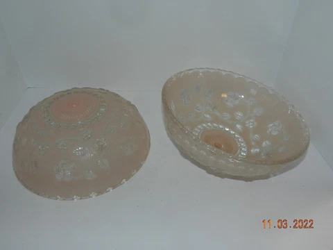 Vintage Art Deco Light Pink Glass round Ceiling  lot of 2 Light Shade floral Cover