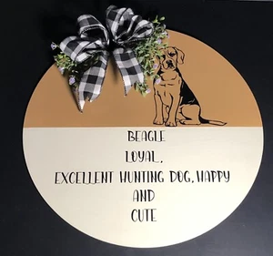 Insegna in legno a quadri di bufalo Beagle da appendere a parete o porta d'ingresso - Foto 1 di 4