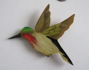 Handmade Artist signed Wooden Hummingbird Brooch / Pin Vintage - Picture 1 of 5