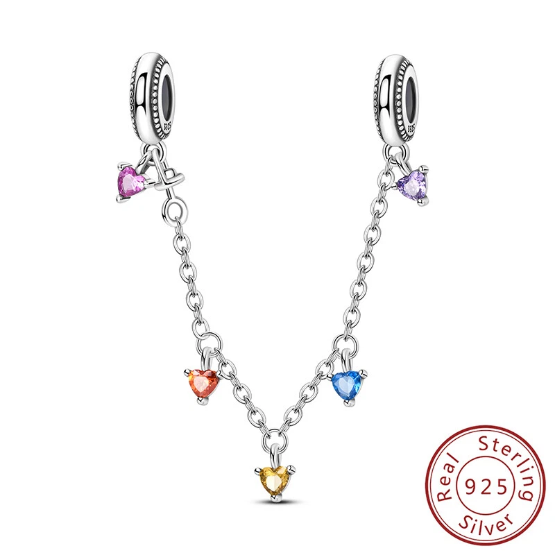 MULA 925 Sterling Silver CZ Love Rubber Stopper Safety Chain For Women Bracelet - Image 1 of 4