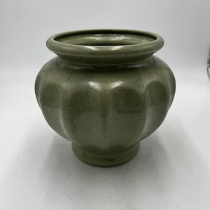 Vintage Hager Vase Übertopf gedeckte grüne Glasur teilweise Hager Etikett befestigt Keramik Geschenk - Bild 1 von 4