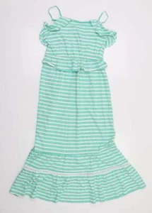 Matalan Girls Green Striped 100% Cotton Fit & Flare Size 12 Years Crew Neck - Picture 1 of 12