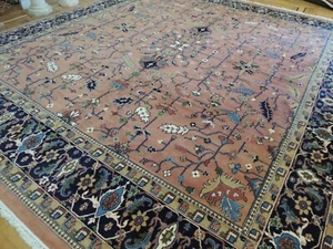 12x15 Tabrize Oriental Area Rug wool Salmon Pink Navy Blue Rust hand knotted - Picture 1 of 19