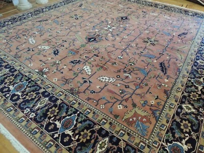 12x15 Tabrize Oriental Area Rug wool Salmon Pink Navy Blue Rust hand knotted - Image 1 of 4