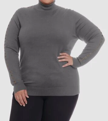 Joseph A Women's Gray Long Grommet Sleeve Turtleneck Sweater Plus Size 1X - Image 1 of 2