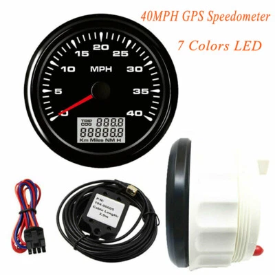 85mm 3-3/8" GPS Speedometer 40MPH Odometer 7 Colors LED for Car Marine Golf Cart - Image 1 of 4