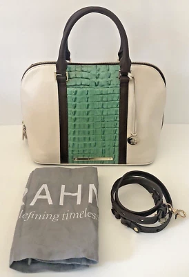 Bolso Cartera BRAHMIN Dome Duxbury Cuero Crema con Acento Azul Verde Cocodrilo - Nuevo sin Etiquetas Foto 1 de 4