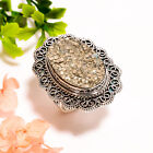 Piryt druzy kamień szlachetny vintage ręcznie robiony pierścionek ze srebra próby 925 6,5 US GSR-4765