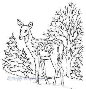 WINTER SNOWY DEER Tree Scene Unmounted Rubber Stamp DAILY BREAD DESIGNS H669 New - Picture 1 of 2