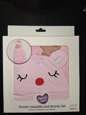 Conjunto de envoltura y gorro de muselina de reno infantil 40x40 niñas recién nacido regalo Foto 1 de 2