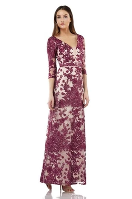 New! JS COLLECTIONS ~Size 12~ Floral Embroidered Gown Dress V-Neck Retail $365 - Image 1 of 3