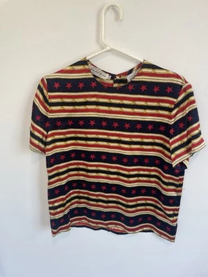 复古 Saks Fifth Avenue Peter Nygard 航海爱国丝绸衬衫 尺寸 6 — 第 1/4 张图片