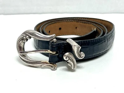 Cinturón de cuero Brighton negro con hebilla plateada ornamentada talla XL 24503 Foto 1 de 3