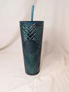 Bicchiere Starbucks Holiday 2021 verde smeraldo gioiello plastica cannuccia - Foto 1 di 7