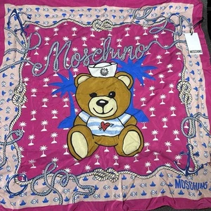Moschino Toy Bear Nautical Silk Square Pink Scarf Made in Italy 18” X 18” New - Picture 1 of 6