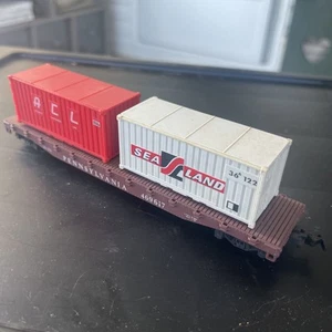 Vintage 1980s HO Scale Lima Pennsylvania Flat Car with 2 Containers 7" Long - Picture 1 of 7
