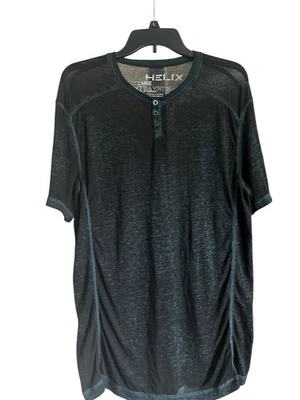 Camisa de manga corta Helix para hombre negra y azul con botones Henley talla grande Foto 1 de 4