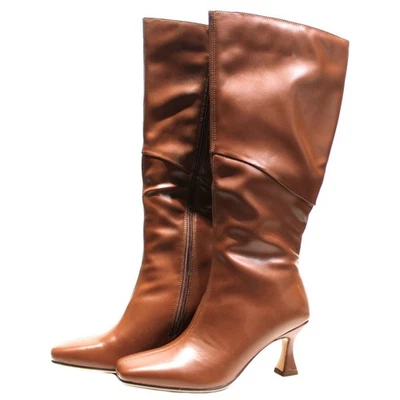 CYNLLIO Knee High Boots Women Square Toe Kitten High Heel Size Zip Brown Size 8 - Image 1 of 4