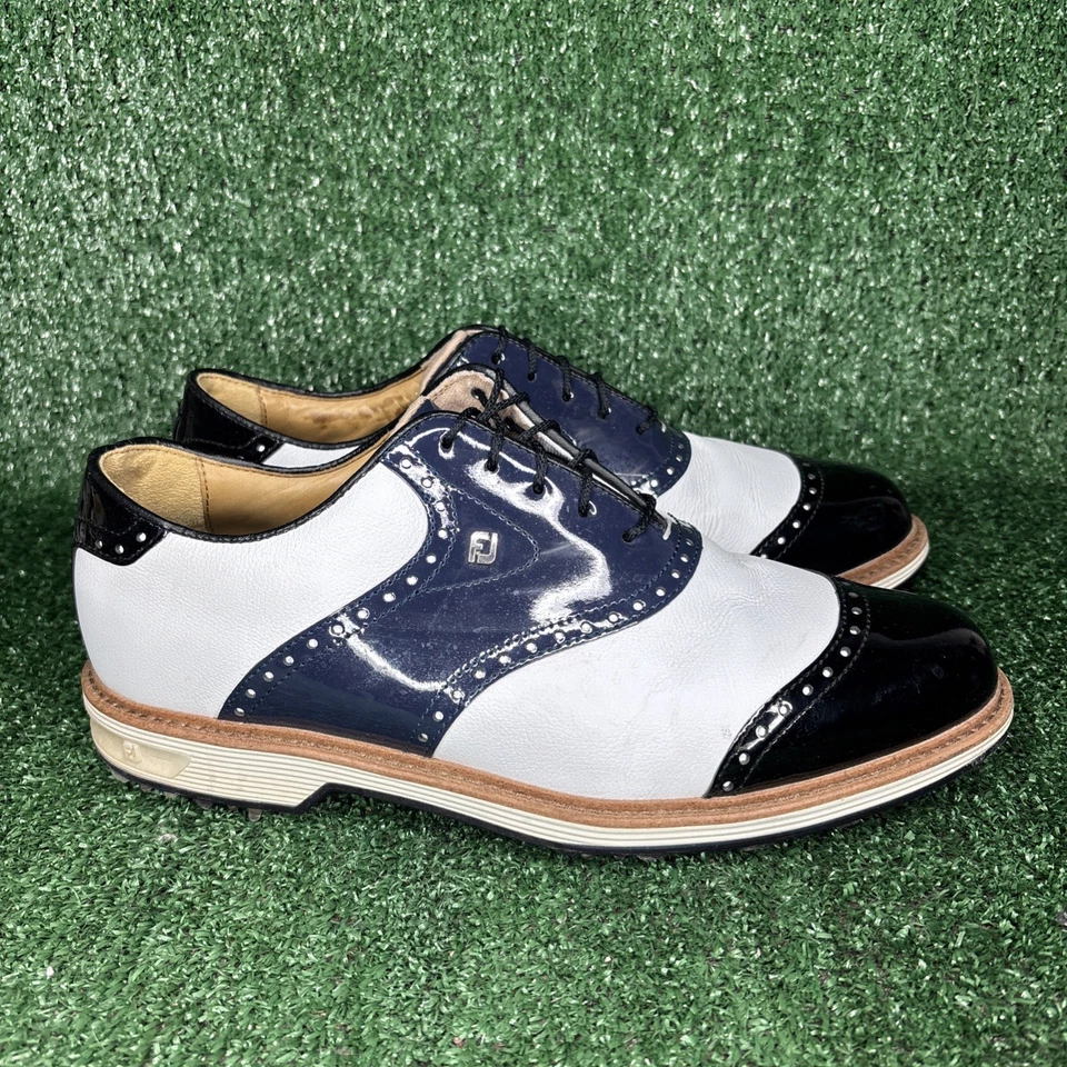 FootJoy Premiere 系列 Wilcox 54323 海军蓝 白色 男式 高尔夫鞋 10.5 宽 — 第 1/4 张图片