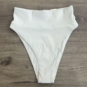 AERIE Ribbed High Cut Cheeky Bikini Bottom Size XS White Beach Swimwear NWT - Picture 1 of 6