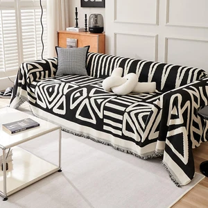 Boho Sofa Covers for 2 Cushion Couch Chenille Couch Cover for Dogs Geometric Jac - Picture 1 of 9