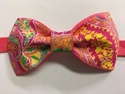 Custom Mens Pink/Yellow Floral Bow Tie Pre-tied Adjustable Handmade bowtie - Image 1 of 3