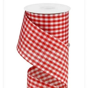 Cinta a cuadros de gingham, roja y blanca, cinta con cable, rollo de 2,5" de ancho x 10 yardas - Imagen 1 de 1
