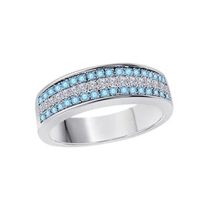 0.50 Ctw Created Blue Topaz & Diamond 14K White Gold Over 3 Row Band Men's Ring - Picture 1 of 4