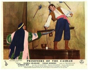 Prisoners of the Casbah Original Lobby Card Turhan Bey Caesar Romero Sword Fight