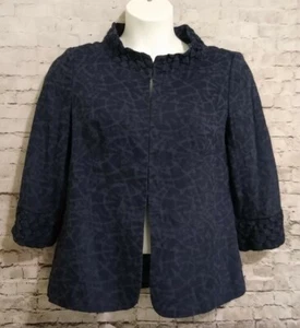 Classiques Entier Jacquared Navy Blue Linen/Rayon Blend Blazer Jacket Large - Picture 1 of 10