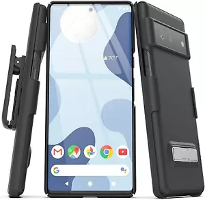 Google Pixel 6 Belt Clip Case with Kickstand Thin Case with Holster (Black) - Picture 1 of 8