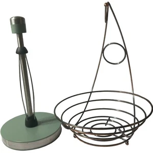 Kitchen metal accessories lot. Paper towel holder & hanging fruit basket - Picture 1 of 4